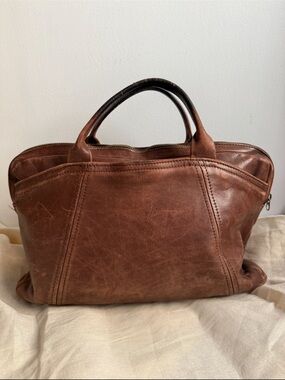 Brown distressed leather briefcase tote bag Swedish leather